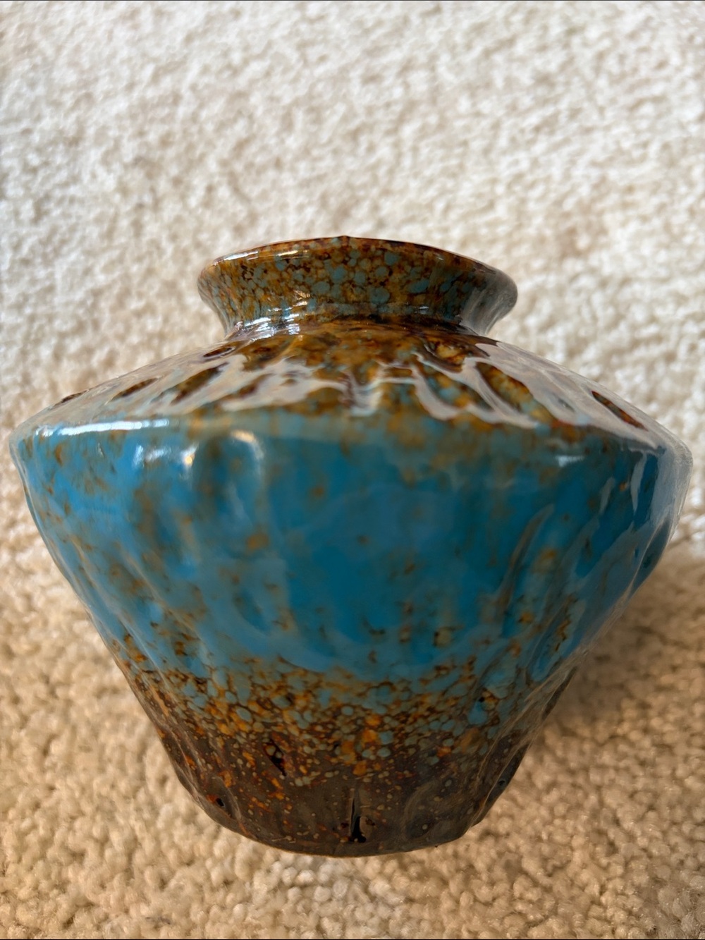 Janpu Ceramic Rustic Farmhouse Vase With a Textured Blue & Brown Glaze NWT